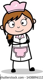 Surprisingly Watching with Smiling Face - Retro Cartoon Waitress Female Chef Vector Illustration