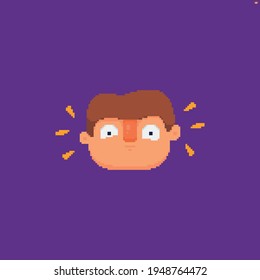 Surprized pixel art isolated male caucasian character head with shock expression