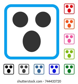 Surprized Smile icon. Flat grey iconic symbol inside a blue rounded frame. Black, gray, green, blue, red, orange color variants of Surprized Smile vector.