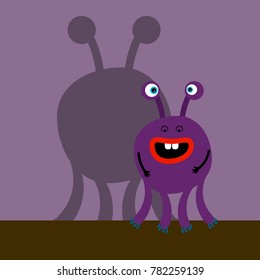 Surprized violet monster with opened mouth and shadow vector illustration
