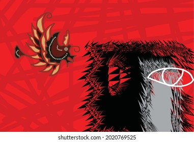 Surreal abstract face design, very exclusive red black combination background, vector eps 10