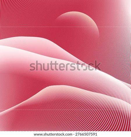 A surreal abstract landscape combining ocean waves and desert dunes under a glowing moon. Flowing blue lines create a sense of motion and harmony between water and sand, blending futuristic design with natural elements in a minimal and modern style.