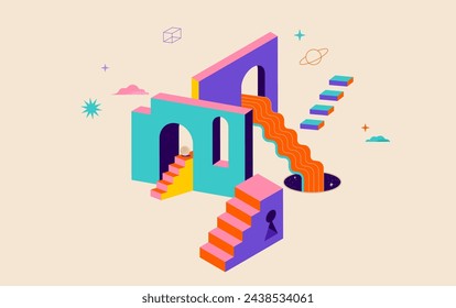 Surreal, Abstract, psychedelic and illusion composition. Modern, geometrical trendy elements and symbols for advertising, t-shirt design, stickers and any posters. Contemporary art background and