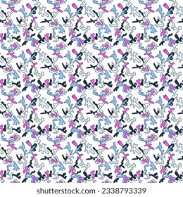 Surreal abstract seamless pattern with hand drawn elements