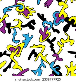 Surreal abstract seamless pattern with hand drawn elements