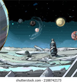 Una escena espacial surrealista y abstracta