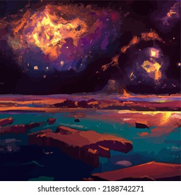 Una escena espacial surrealista y abstracta