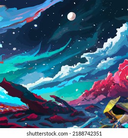 Una escena espacial surrealista y abstracta