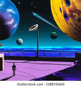 Una escena espacial surrealista y abstracta