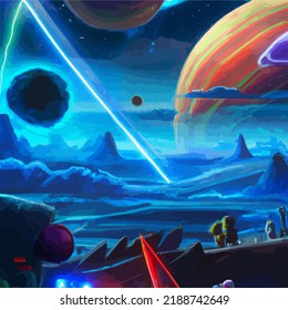 Una escena espacial surrealista y abstracta