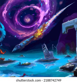 Una escena espacial surrealista y abstracta