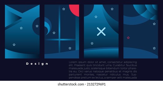 Surreal abstract starry night background template vector for landing page, banner, flyer, copy space element, or poster. Night themed template with stars and red moon vector.