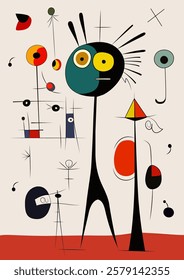 Surreal art illustration in Joan Miro style. Abstract Painting with Geometric Shapes. Vector.