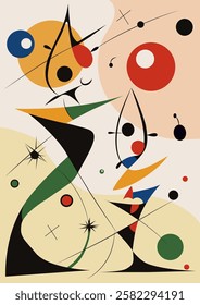 Surreal art illustration in Joan Miro style. Abstract Painting with Geometric Shapes. Vector.