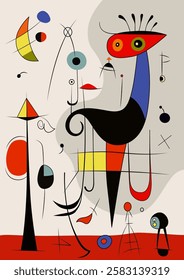 Surreal art illustration in Joan Miro style. Abstract Painting with Geometric Shapes. Vector.