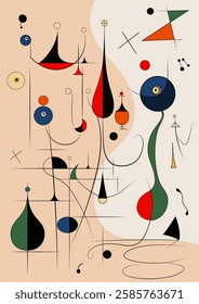 Surreal art illustration in Joan Miro style. Abstract Painting with Geometric Shapes. Vector.