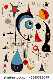 Surreal art illustration in Joan Miro style. Abstract Painting with Geometric Shapes. Vector.