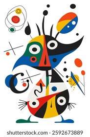 Surreal art illustration in Joan Miro style. Abstract Painting with Geometric Shapes. Vector.