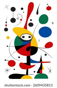 Surreal art illustration in Joan Miro style. Abstract Painting with Geometric Shapes. Vector.