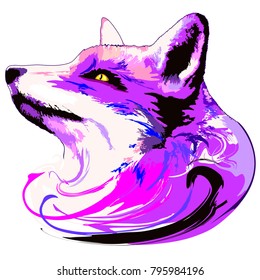 Surreal and Artistic Purple Fox Portrait, Poetic and Dreamy like an Animal Spirit