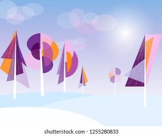 Surreal background. Forest flat vector landscape. Purple abstract background.