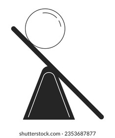 Surreal balance flat monochrome isolated conceptual clipart. Impossible balancing. Asymmetry. Editable black and white line vector object. Simple outline spot illustration for web graphic design