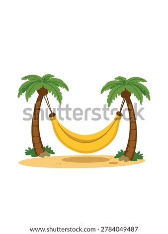 surreal banana hammock between palm trees isolated on white background illustration design