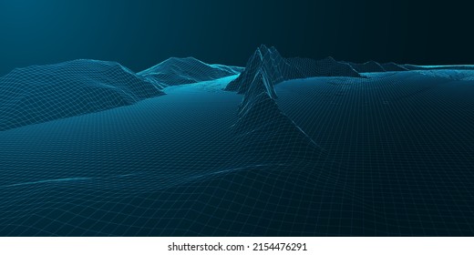 Surreal banner design with an abstract wireframe landscape