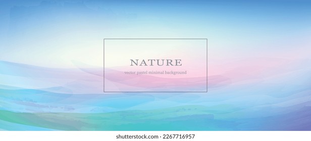 Surreal and calming abstract background.  Warm sunrise illustration. Watercolor pastel design. Nature background with place for text. Horizontal web banner.