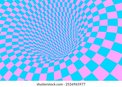 Surreal chess background and hole. optical illusion, vector illustration