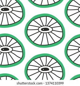Surreal citrus looks like a microbe seamless pattern in vector illustration. Summer and spring design. Abstract objects with eyes
