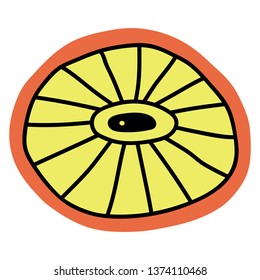 Surreal citrus looks like a microbe doodle vector illustration. Summer and spring design. Abstract object with eyes