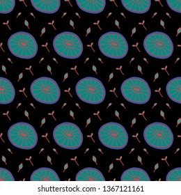 Surreal citrus seamless pattern in vector illustration. Summer and spring design. Citrus with eyes