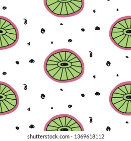 Surreal citrus seamless pattern in vector illustration. Summer and spring design. Citrus with eyes