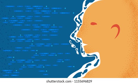 A surreal concept, the beach look as like human head, vector illustration in flat style