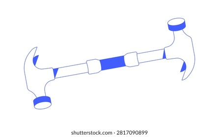 Surreal counterproductive hammer monochromatic blue cartoon clipart. Bad engineering. Impractical carpentry. Absurd double-sided hardware tool isolated vector linear element. Flat spot illustration