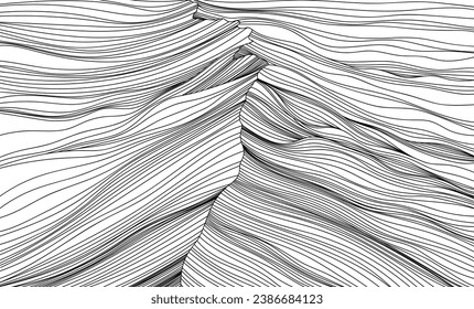 Surreal desert landscape. Abstract desert background hand drawn. Line with wavy lines.