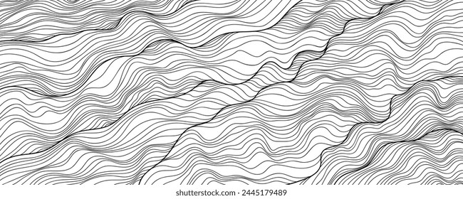  Surrealista paisaje desértico. Abstractas fondo del desierto dibujado a mano. Línea con líneas onduladas. 