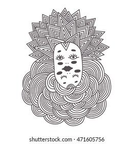 Surreal double face vector illustration. Coloring pages.