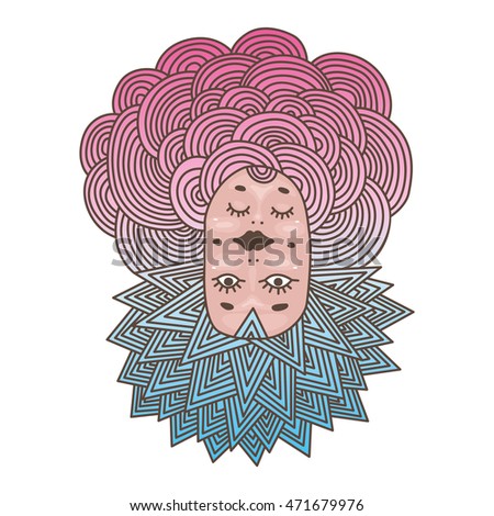 Surreal double face vector illustration. 