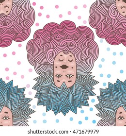 Surreal double face vector seamless pattern.
