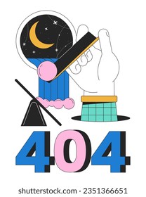 Surreal esoteric error 404 flash message. Drop ball on balance plank. Waterfall window. Empty state ui design. Page not found popup cartoon image. Vector flat illustration concept on white background