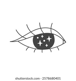 Surreal Eye with Stars and Eyelashes. Hand drawn vector illustration of magical celestial vision and sight. Doodle spiritual symbol