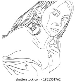 Surreal face continuous line drawing fashion minimalist concept lineart contempory portrait illustration.