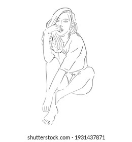 Surreal face continuous line drawing fashion minimalist concept lineart contempory portrait illustration.