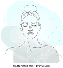 Surreal Gesicht meditieren, Kontinuierliche Linie, Gesichtszeichnung und Frisur, Freizeitkonzept, Frau Schönheit minimalistisch, Vektorgrafik ist ziemlich beruhigend. Modernes Porträt