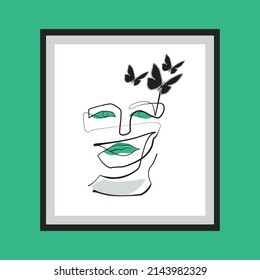 Surreal Face painting. One Line art poster. Female contour silhouette. Continuous drawing. Abstract woman Contemporary portrait. Fashion minimalist graphic design. Vector Artwork.