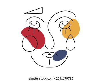 surreal face painting with soft color circles. Vector Surreal Face Background, Linear Art, Colored Illustration, Woman Faces. Surreal women faced on white background
