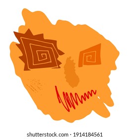 Surreal face portrait abstraction wall art illustration design vector. Creative shapes design graphics with textured geometric red and orange shapes. Geometric face minimalism. Abstract images of