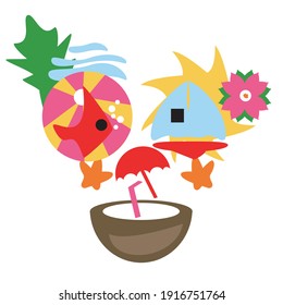 Surreal face with tropical theme. Beach vector illustration.